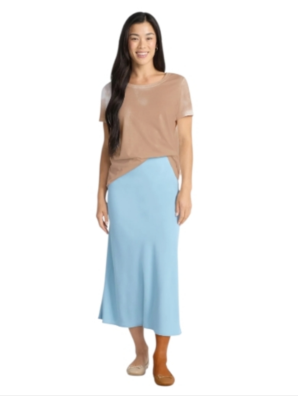 Time and Tru | Light Blue Elastic Waist Pull On Midi Slip Skirt Size XL (16-18)